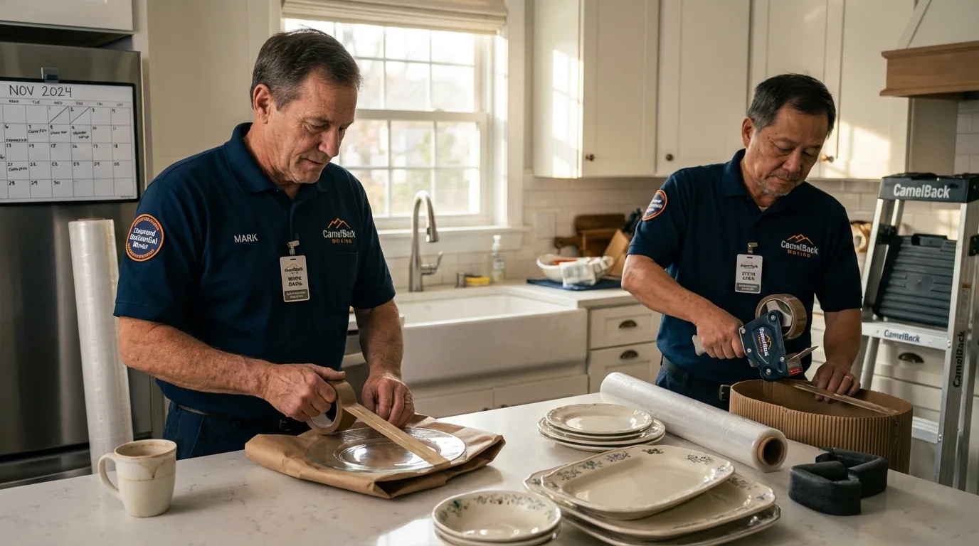 Professional crew packing kitchen dishware in Andrews, SC